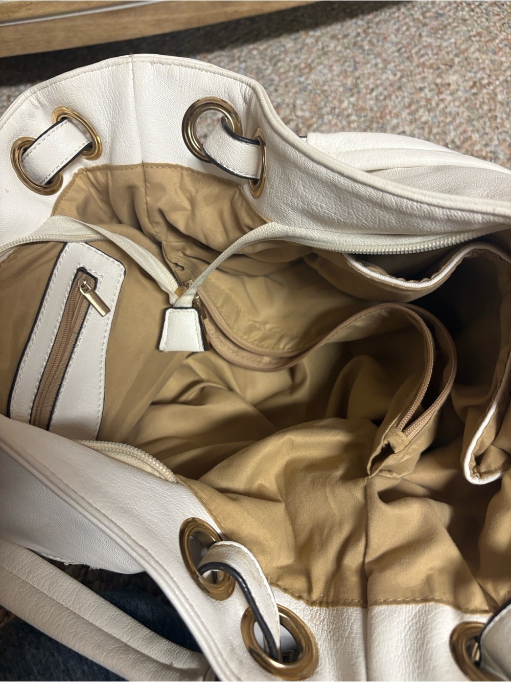 Cream Leather Tote Bag with Gold Accent - Picture 4 of 4